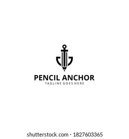 Illustration modern pen sign connect with anchor logo design icon template