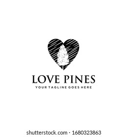 Illustration modern Pine tree on love heart sign design logo template
