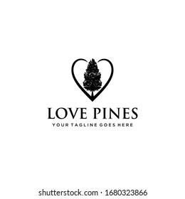 Illustration modern Pine tree on love heart sign design logo template