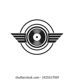 Illustration modern play music disk with wings logo design template