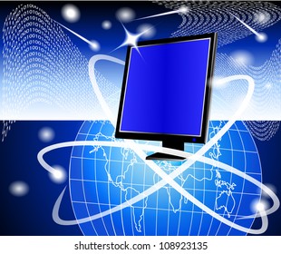 illustration modern powerful computer on background of the globe