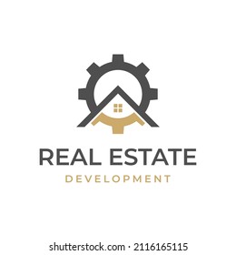 Illustration modern Real estate with gear Development logo design vector