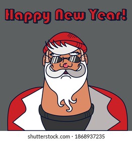 Illustration of a modern Santa - hipster in Christmas colors on a grey 