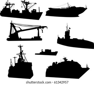 illustration with modern ships isolated on white background