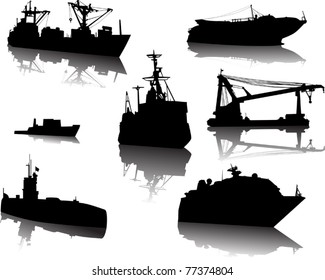 illustration with modern ships isolated on white background