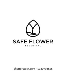 Illustration modern sign hand that is holding protecting the flower logo design