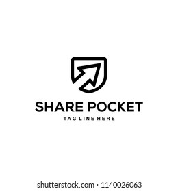 Illustration modern sign pocket in the join with the arrow out share logo design