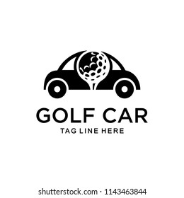 Illustration modern silhouette car golf transportation with negative space golf ball logo design