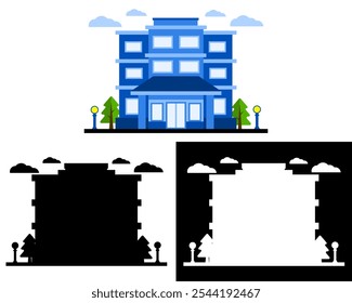 Illustration of modern skyscrapers office, hotel, apartment building with glass facades, symbolizing urban architecture and development