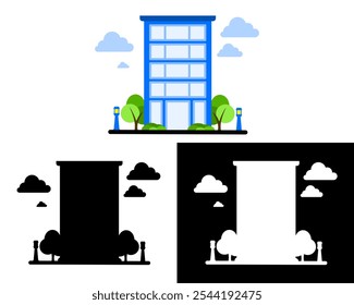 Illustration of modern skyscrapers office, hotel, apartment building with glass facades, symbolizing urban architecture and development