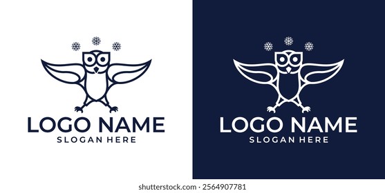 Illustration of a modern small owl icon. Vector outline of small owl isolated on white and black background.