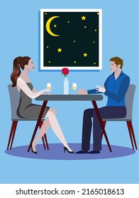 
illustration in modern style with a couple having a date.
