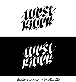 Illustration of modern style lettering, the western river