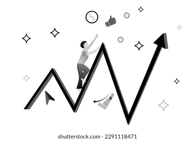 illustration in modern style with a portrait of a man who wants to achieve success.
