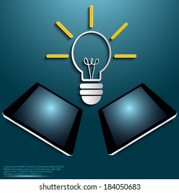 Illustration of modern Tablet PC ideas and success in business vector background lamp