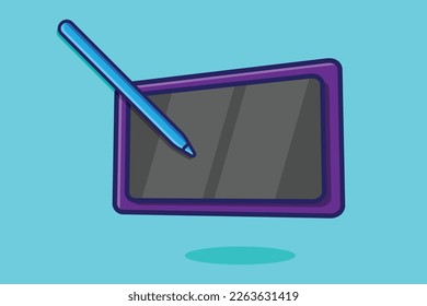 Illustration of a modern tablet stylus pencil cartoon vector cyan background