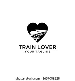 Illustration modern train rail way on heart sign logo design