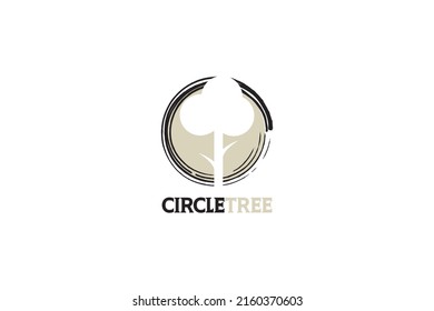 Illustration Of Modern Tree In Circle Logo Design Silhouette. Forest Concept Icon Circle Shape.