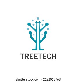 Illustration modern Tree technology digital pixel data dot logo vector 