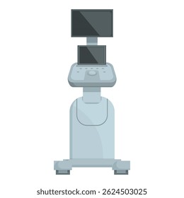 Illustration of a modern ultrasound machine with digital screen. Isolated on white background. For medical diagnostic imaging in hospital. Clinic. And healthcare facility. Vector sonogram