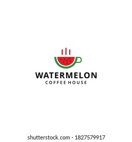 Illustration modern watermelon fruit food with coffee cup sign logo design template