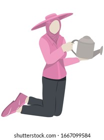 illustration of a modern woman in gardening.