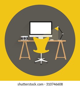 Illustration of modern workplace in room Flat minimalistic style