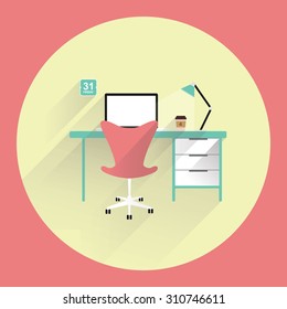 Illustration of modern workplace in room Flat minimalistic style
