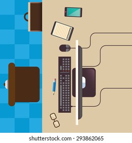 Illustration of modern workplace in room. vector