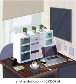 Illustration of modern workplace.Creative office workspace.