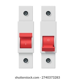 An illustration of modular circuit breakers designed to protect electrical circuits. Equipped with clear on off indicators, they are suitable for a variety of electrical installations.