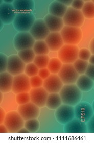 Illustration of molecular structure. Bright abstract design of background for biology, technology, medicine. Multicolored picture with green and orange.
