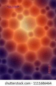 Illustration of molecular structure. Bright abstract design of background for biology, technology, medicine. Multicolored picture with violet and orange.