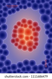 Illustration of molecular structure. Bright abstract design of background for biology, technology, medicine. Multicolored picture with blue and orange.