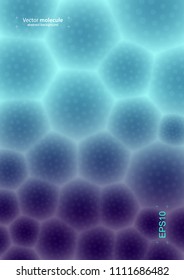 Illustration of molecular structure. Bright abstract design of background for biology, technology, medicine. Multicolored picture with violet and turquoise.