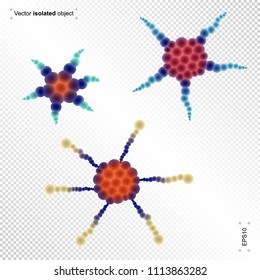Illustration of molecular structure. Bright abstract design of microorganism for biology, technology, medicine. Isolated object. Multicolored picture on wite backround.