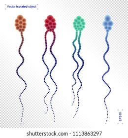 Illustration of molecular structure. Bright abstract design of microorganism with tail for biology, technology, medicine. Isolated object. Multicolored picture on wite backround.