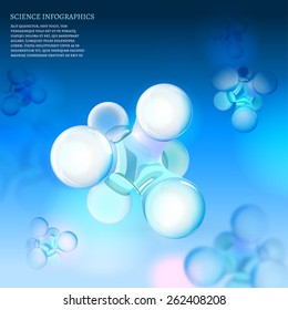 The illustration of molecule with infographics elements. Research and experiment charts and diagrams. Vector image for school and science templates.