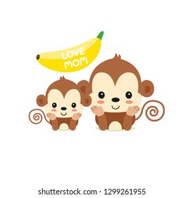 Illustration of mom and baby monkey cartoon for Mother's day greeting card.