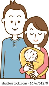 Illustration of mom and dad holding a baby