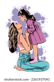 illustration of mom and daughter