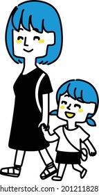 Illustration of mom and daughter walking hand in hand