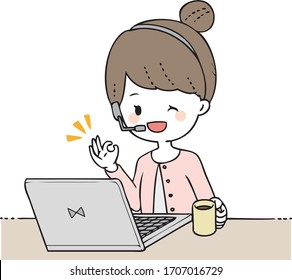 Illustration of a mom doing telework with a smile.