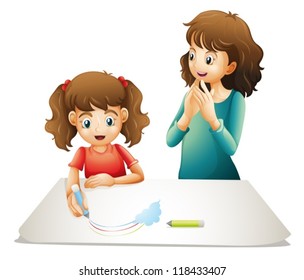 illustration of mom and her kid on a white background