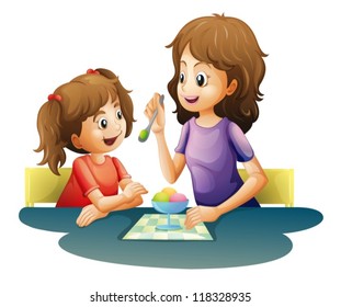 illustration of mom and kid on a white background