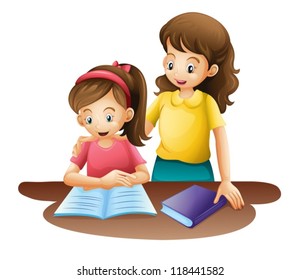 illustration of mom and kid on a white background