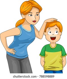 Illustration of a Mom Measuring the Current Height of Her Son