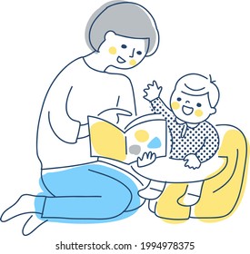 Ilustración de una madre leyendo al bebé