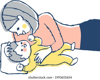 Illustration of mom sleeping with baby