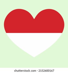 Ilustración de la bandera de Mónaco con forma de corazón. El corazón vectorial forma la bandera de Mónaco aislada en un fondo plano.  Amo a Mónaco. Feliz Día de la Independencia